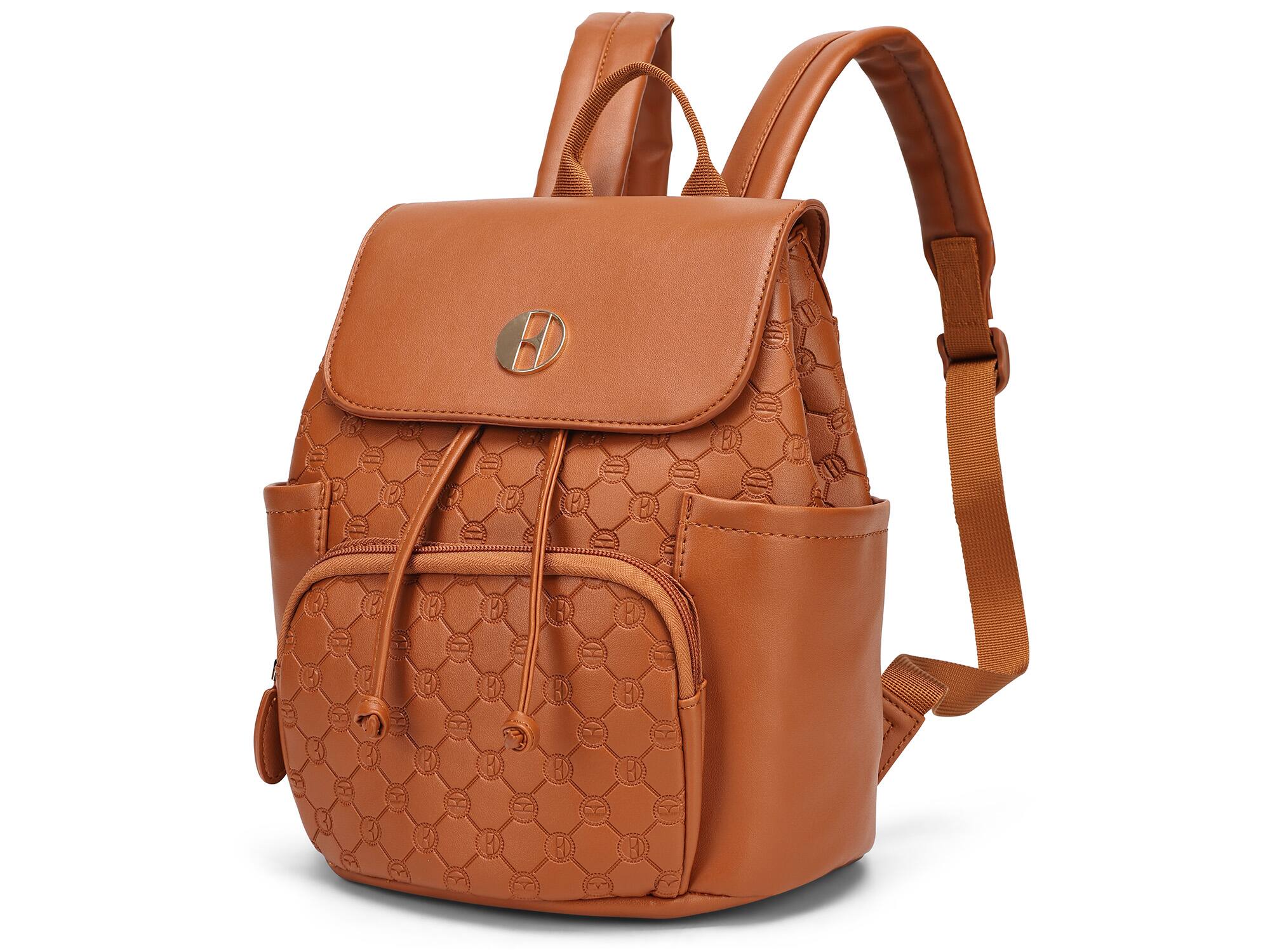 Angle. Elle - ELLE Compass 10L Vegan Leather Monogram Mini Backpack - Brown - Brown.