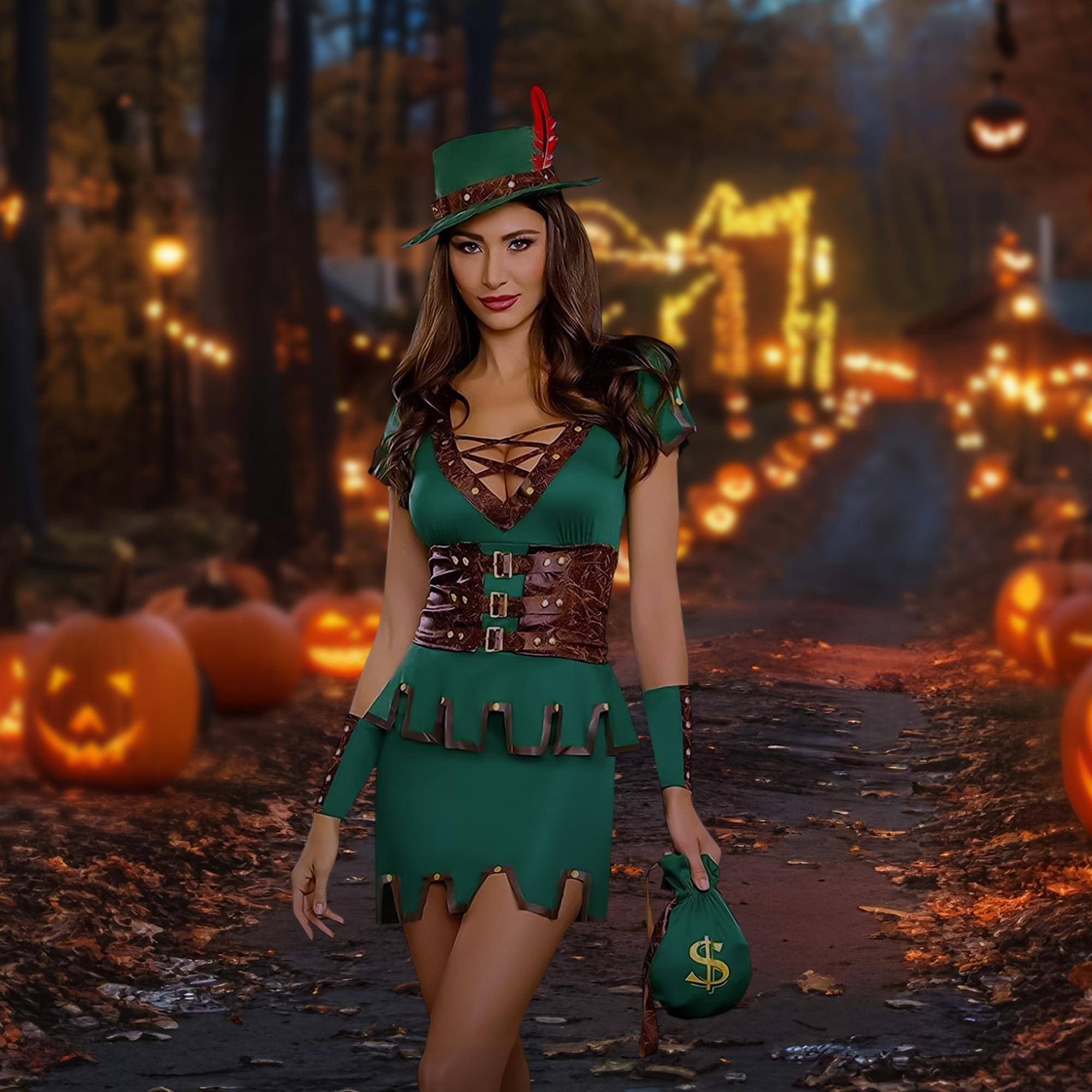 Alt View 3. Dreamgirl - Robbin' Da Hood Women's Costume - Green - X-Large - Green.