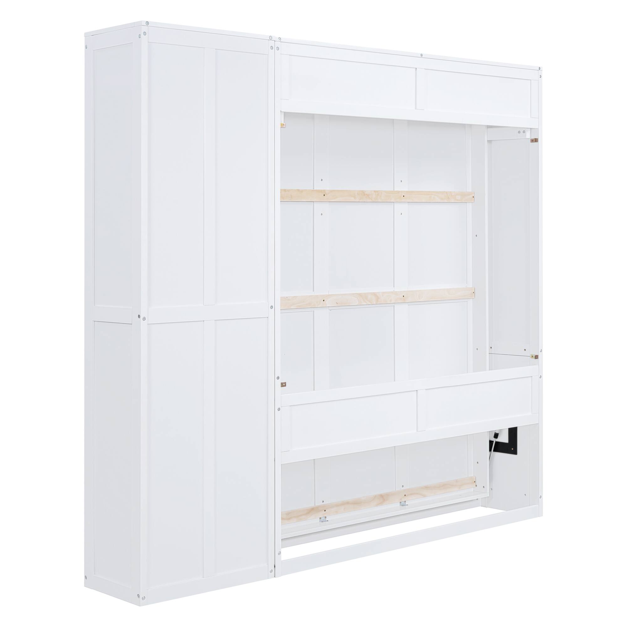 Alt View 6. Tiramisubest - Queen Size Murphy Wall Bed with Shelves, White, Wood + MDF, Space-Saving - White.