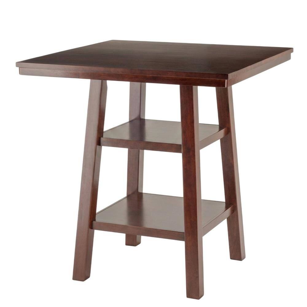 Left. FurniFact - Wood High Bar Table with 2 Shelves, Transitional Pub Table for Dining Room - Walnut.