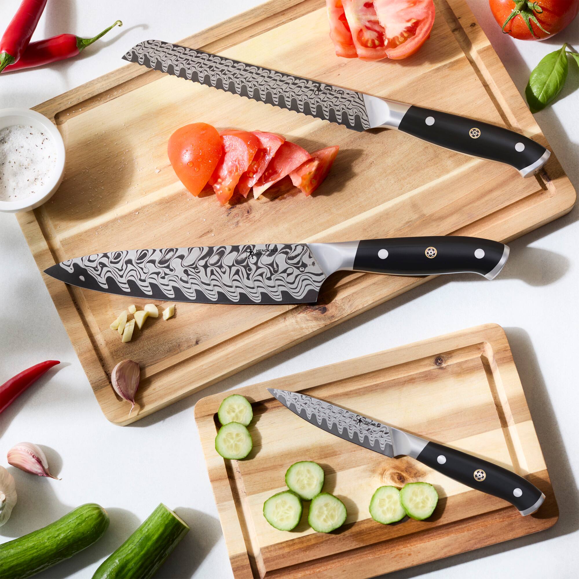 Alt View 5. Henckels - Henckels Compass Damascus 3-pc Starter Knife Set - Black.