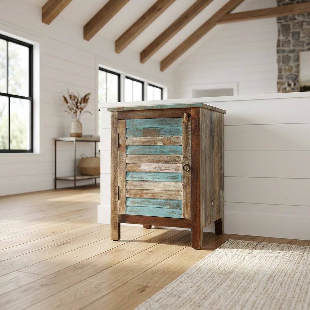 Alt View 4. Starlight Canyon Home - Coastal Distressed Wood Storage Cabinet, Accent Cabinet for Living Room - Multi-Color.