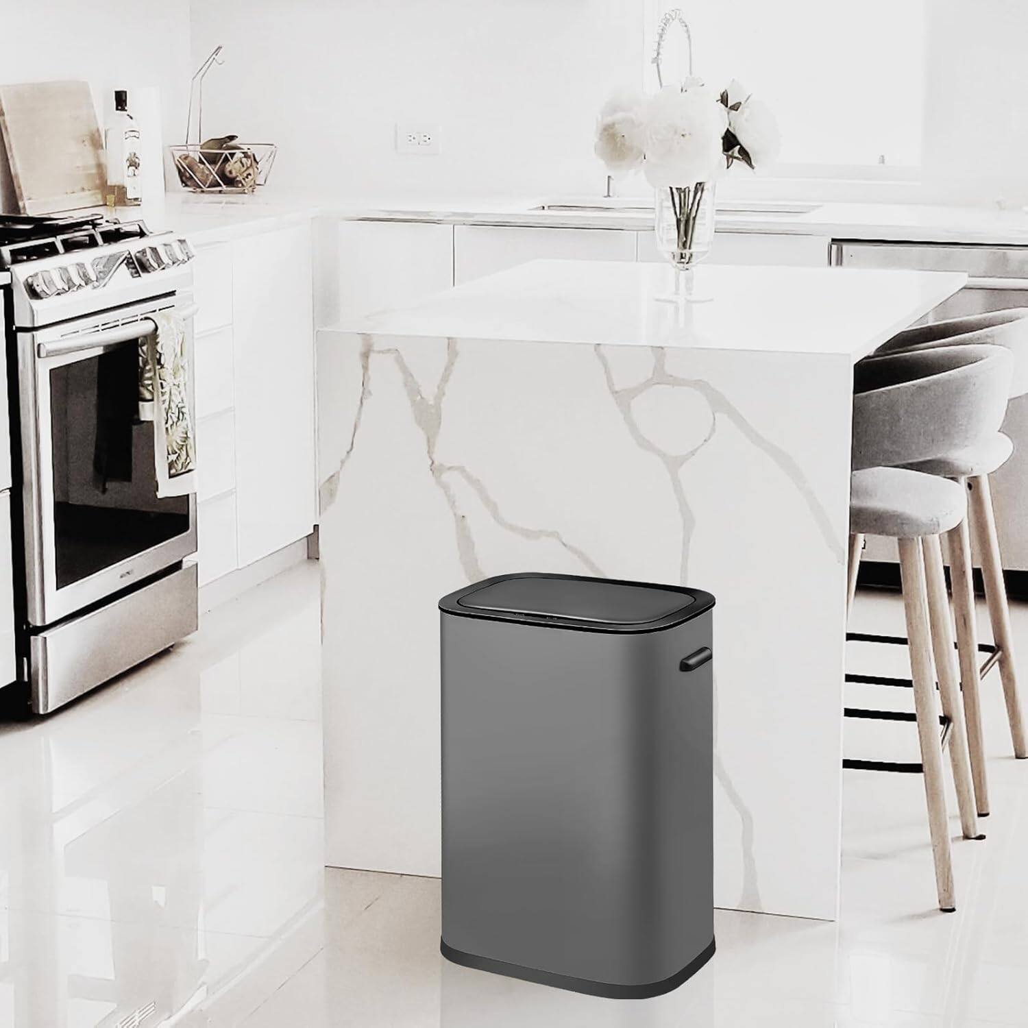 Alt View 2. Homhougo - 13 Gallon / 50 Liter Motion Sensor Trash Can, Smart Trash Can with Lid, Rectangular Automatic Garbage Can - Grey.