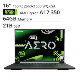GIGABYTE - AERO X16 - Copilot+ PC - 16" 2560×1600 WQXGA AMD Ryzen Al 7 350 - 2TB SSD - 64GB DDR5 RAM GeForce RTX 5060 - Space Gray