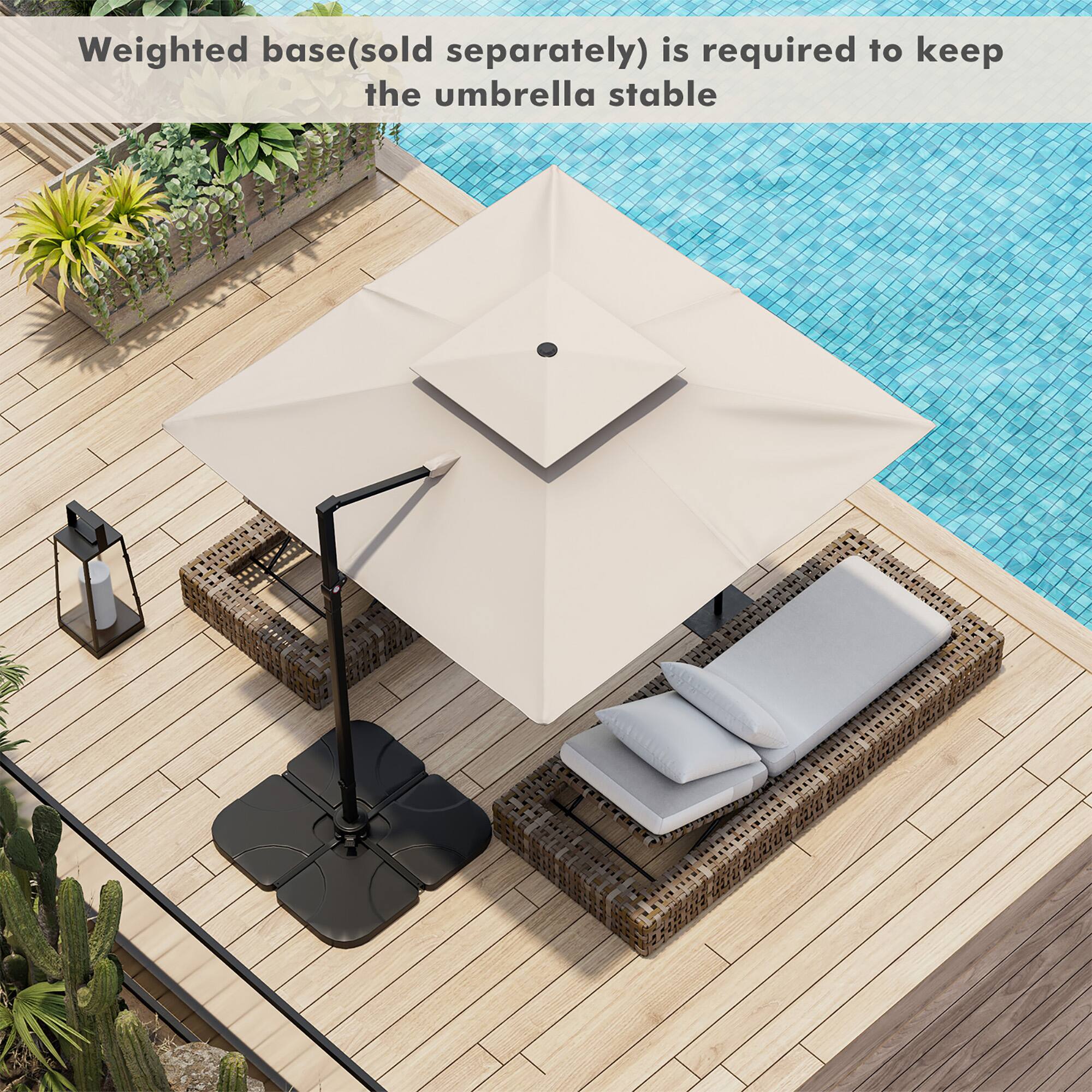 Weighted base (sold separately) is required to keep the umbrella stable