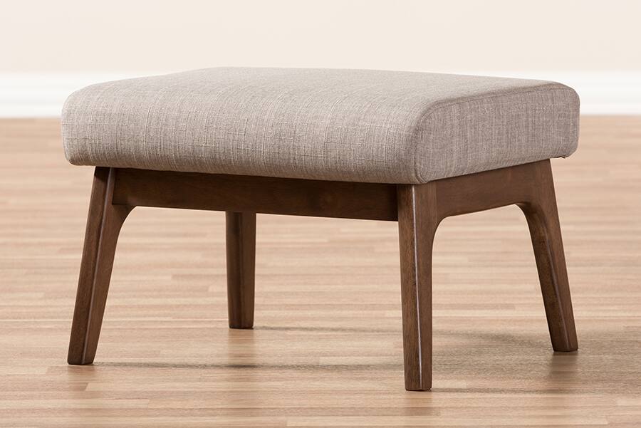 Alt View 1. Baxton Studio - Bianca Mid-Century Modern Walnut Wood Fabric Ottoman - Light Grey/"Walnut" Brown.