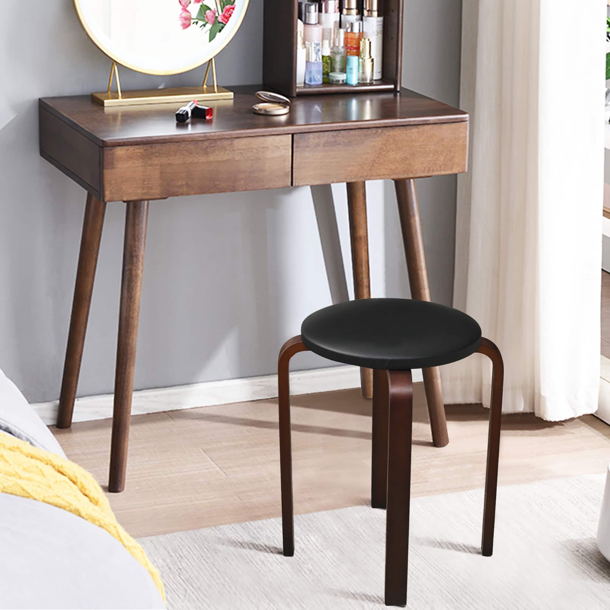 Alt View 3. Costway - Costway Set of 4 Bentwood Round Stool Stackable Dining Chair W/ Padded Seat - Black.