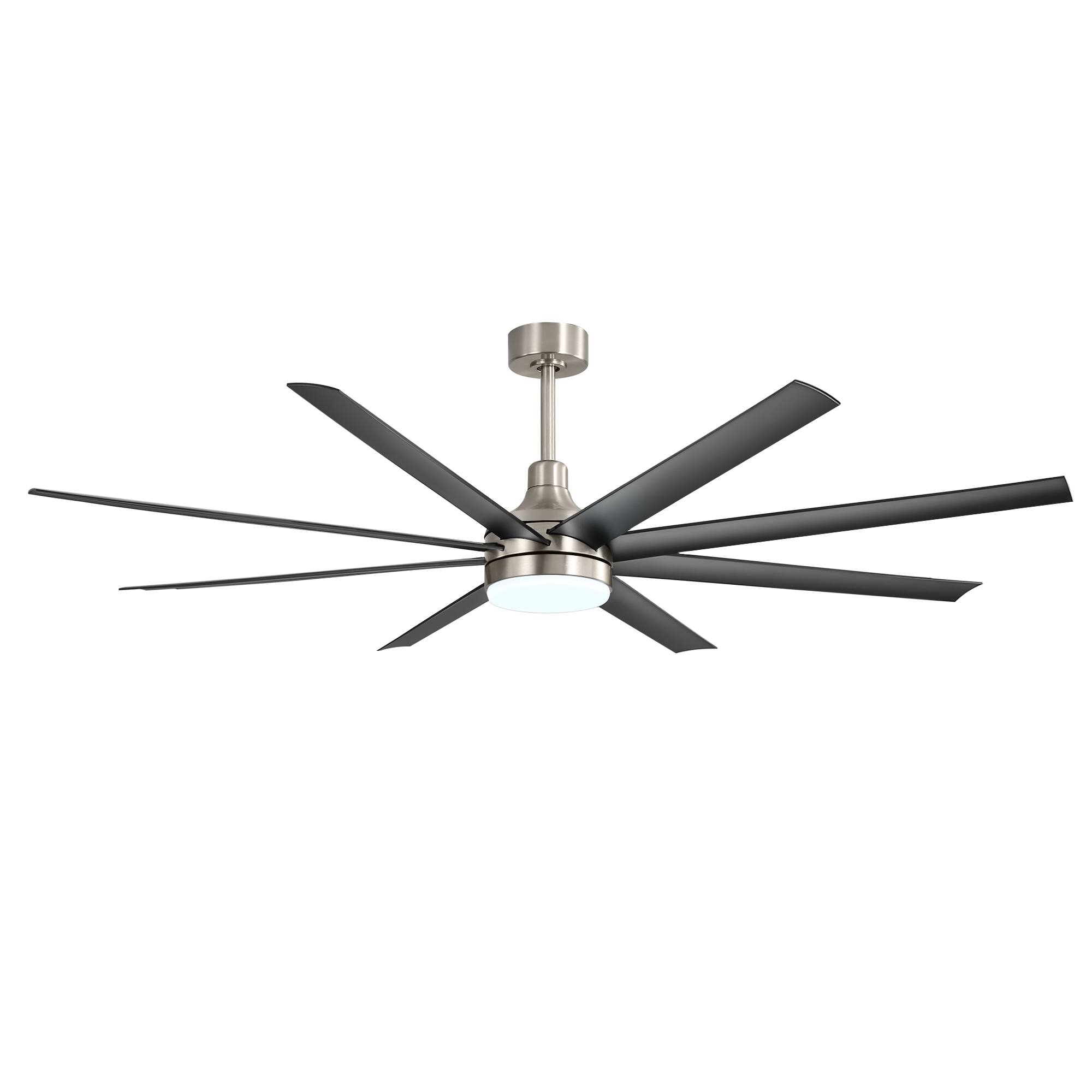 Angle. Breezary - 72" Large Indoor Ceiling Fan with Remote, 8 ABS Blades, 6-Speed DC Motor, Timer, 7''/12''Downrods, Light/No Light Option - Satin Nickel and Black(With Light).