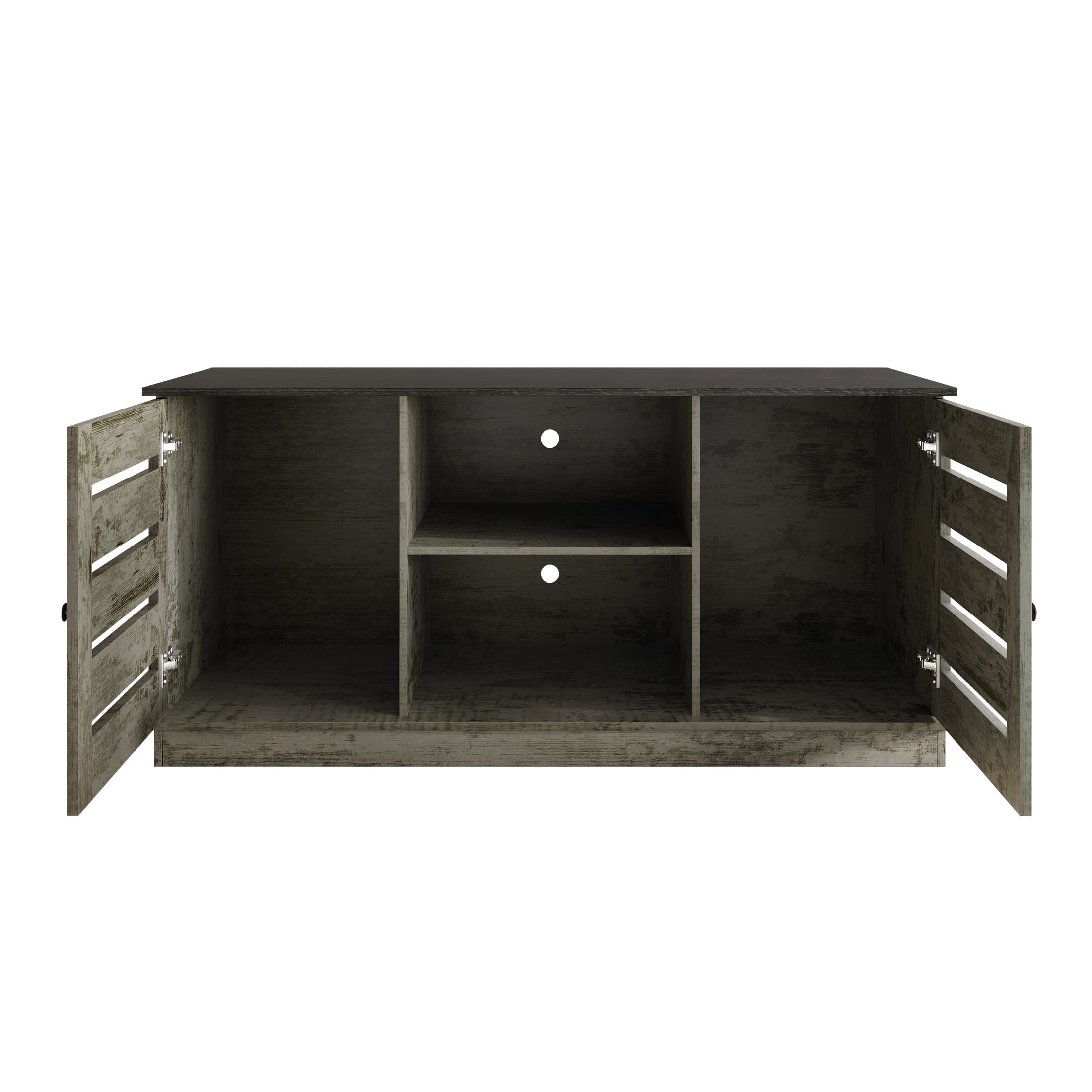 Alt View 3. ChaletPosh - Classic TV Console with Two Cabinet Doors and Dual Open Storage Compartments, Grey Oak - Grey Oak.