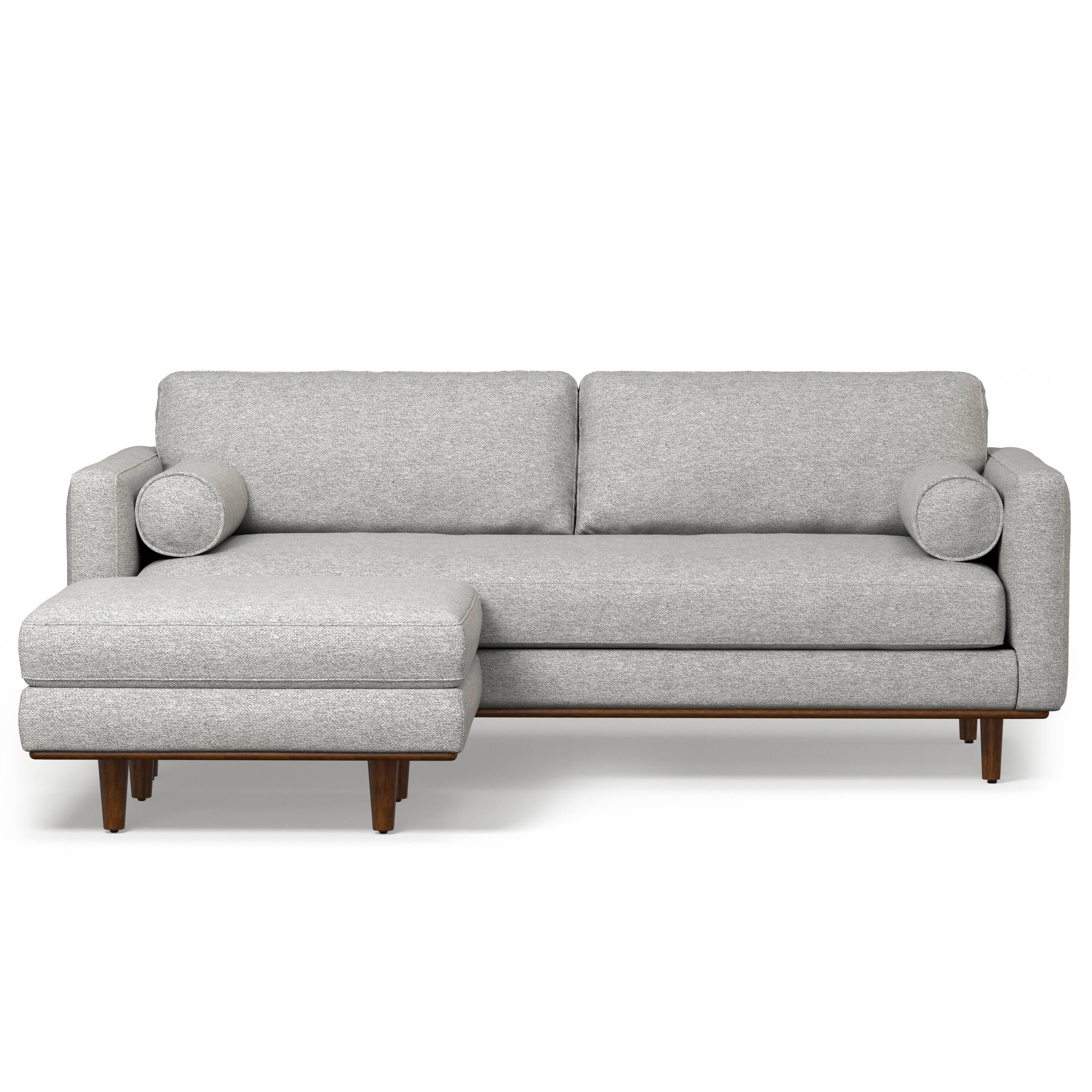 Back. Simpli Home - Morrison Mid-Century Modern 89 inch Wide Sofa with Ottoman Set in Mist Grey Tightly Woven Performance Fabric - Mist Grey.