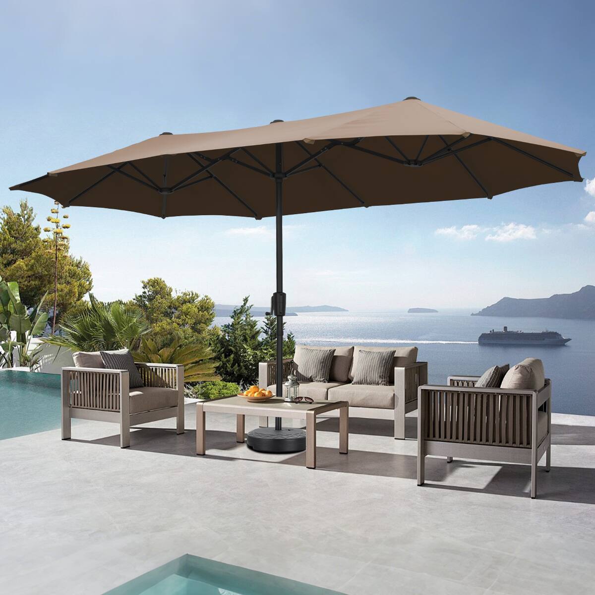Left. Ainfox - Ainfox 13ft Large Patio Umbrella Outdoor Market Umbrella UV ProtectionSturdy Framew/Easy Crank for Yard,Poolside,Deck - Red.
