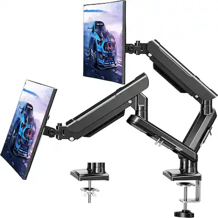 Front. FINEAK - Dual Monitor Desk Mount, 13-32 inch Adjustable Full Motion Monitor Arm - Black.