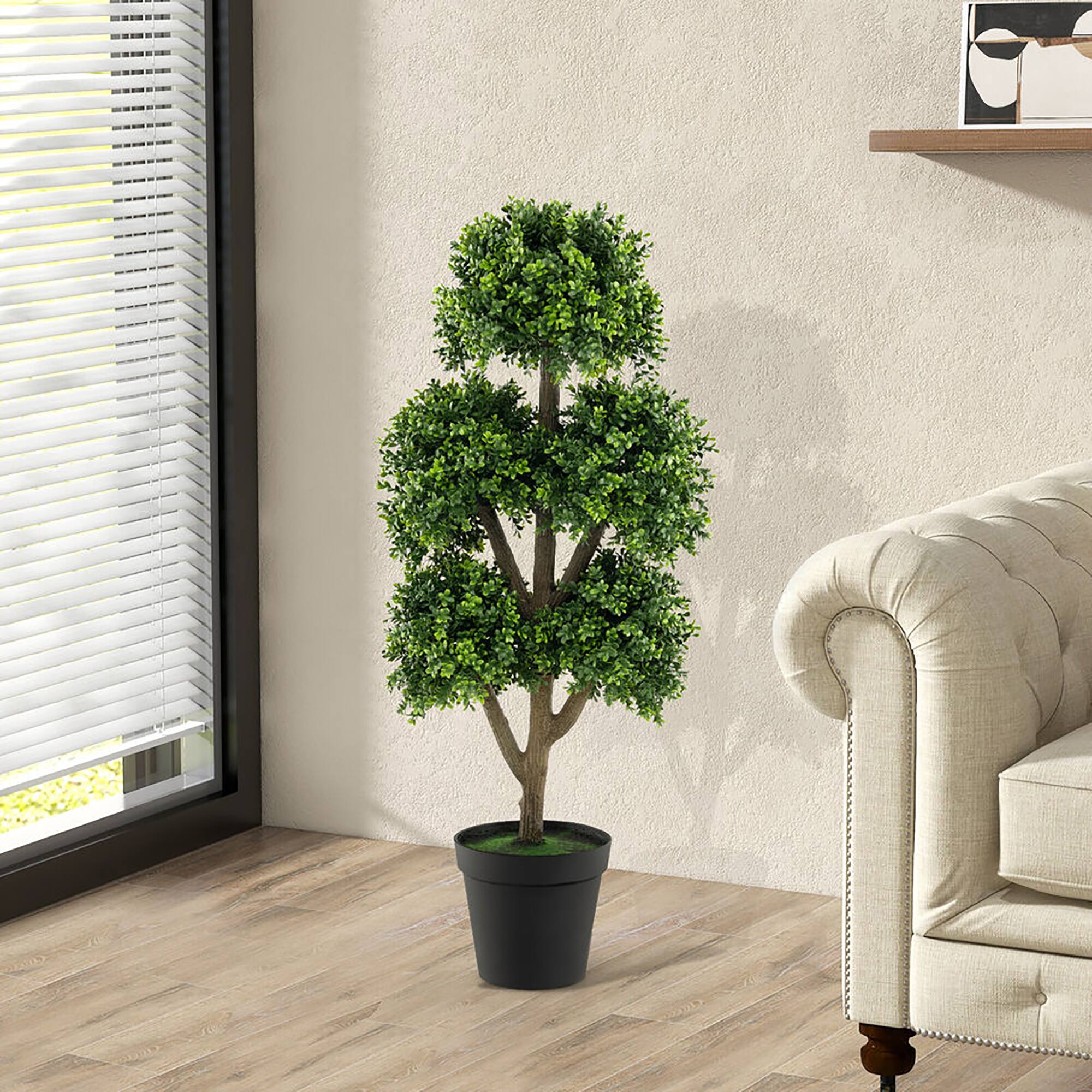 Alt View 1. Gymax - Gymax 45 Inch Artificial Boxwood Topiary Ball Tree Fake 5 Ball Topiary Tree for Home - Green.
