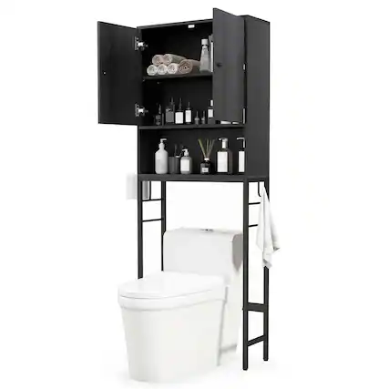Front. Costway - Costway Over The Toilet Storage Cabinet Free Standing Toilet Rack with Adjustable Shelf - Black.