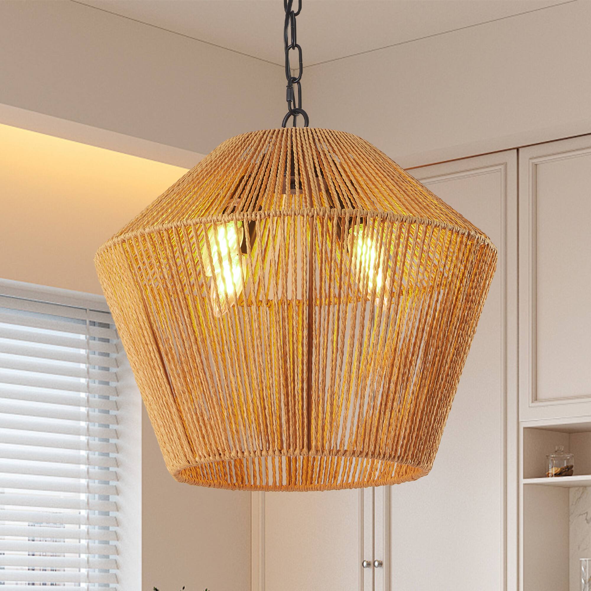 Alt View 1. APRILSOUL - 17Inch Boho Hemp Rope Pendant Light Handcrafted Hanging Light Fixture Natural Finish Adjustable Height Bulb Not Included.