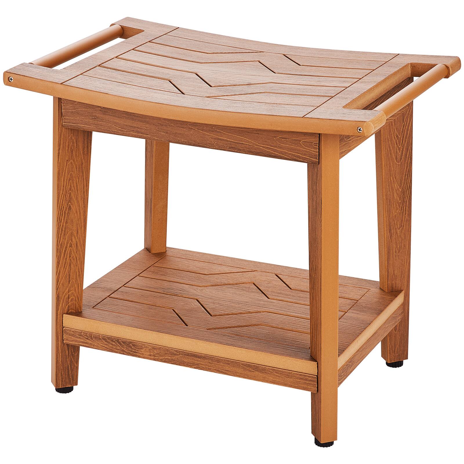 Alt View 5. VEVOR - Poly Lumber Shower Bench, 21 x 14 x 18.5 in, Shower Stool with Storage Shelf Handle, 350 lbs Maximum Load Capacity - Wood.