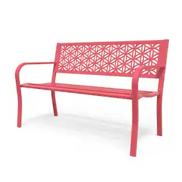 Winado - 50in Outdoor Bench Metal with Floral Back, Garden Bench Front Porch Bench for Yard Patio Porch Entryway Park Outside - Pink