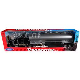 Kenworth W900 Truck Black with Silver Tanker Trailer "Transporter" Series 1/32 Diecast Model by Welly