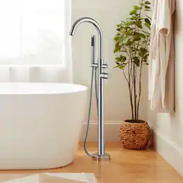 Sweet - Freestanding Bathtub Faucet, Floor Mount Tub Filler with 360 Swivel Gooseneck Spout and Handheld Shower - Silvery
