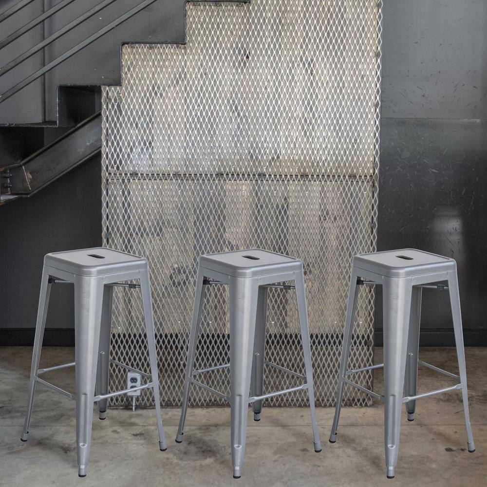 Angle. AmeriHome - Loft Metal Bar Stool - 3 Piece - Silver.