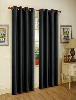 J&V TEXTILES - 2 Panels Solid Grommet Faux Silk Window Curtain Drapes Treatment 58" Wide and 84" Length - 2-MIRA BLACK