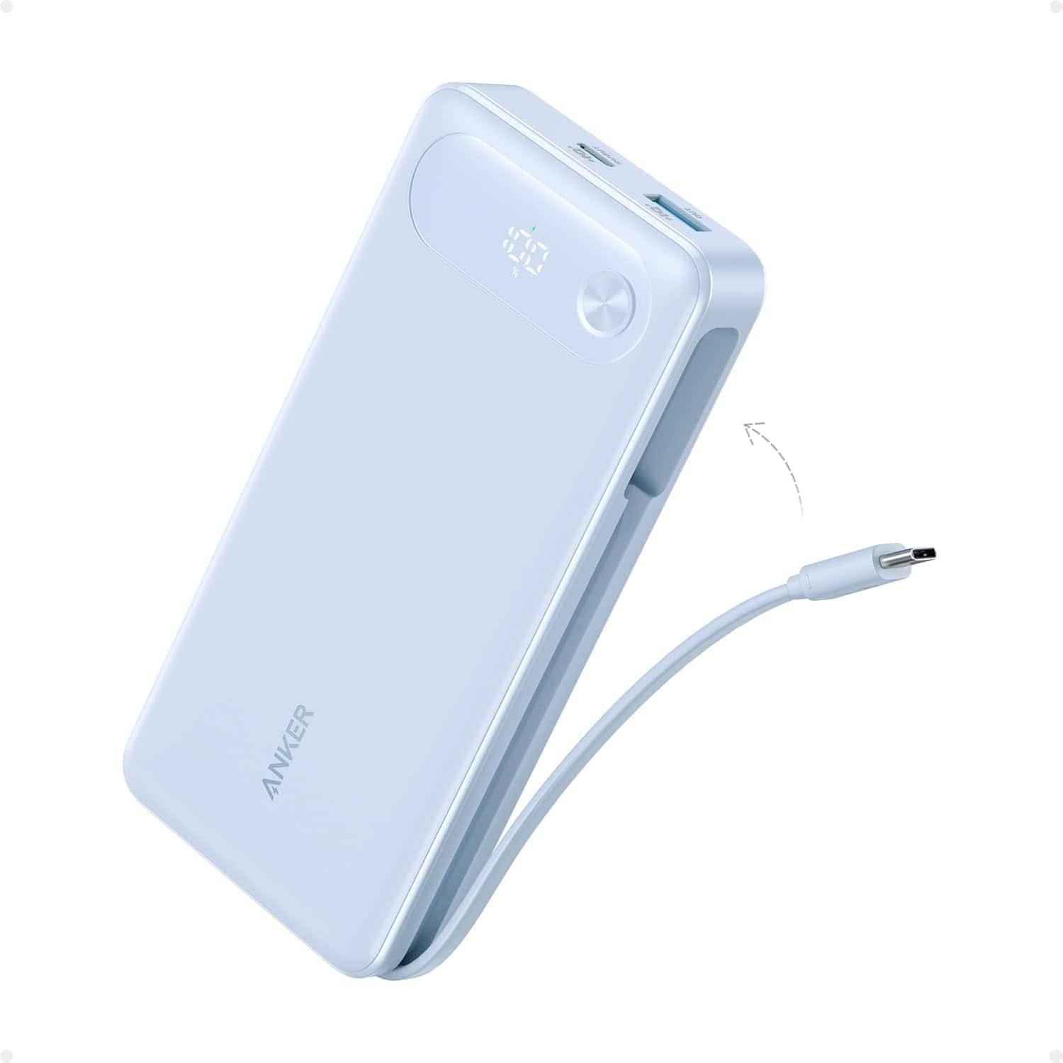 Anker - Power Bank, 20,000mAh Travel Essential Portable Charger with Built-in USB-C Cable - Violet