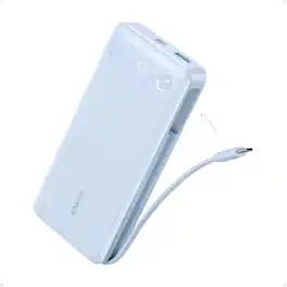 Anker - Power Bank, 20,000mAh Travel Essential Portable Charger with Built-in USB-C Cable - Violet