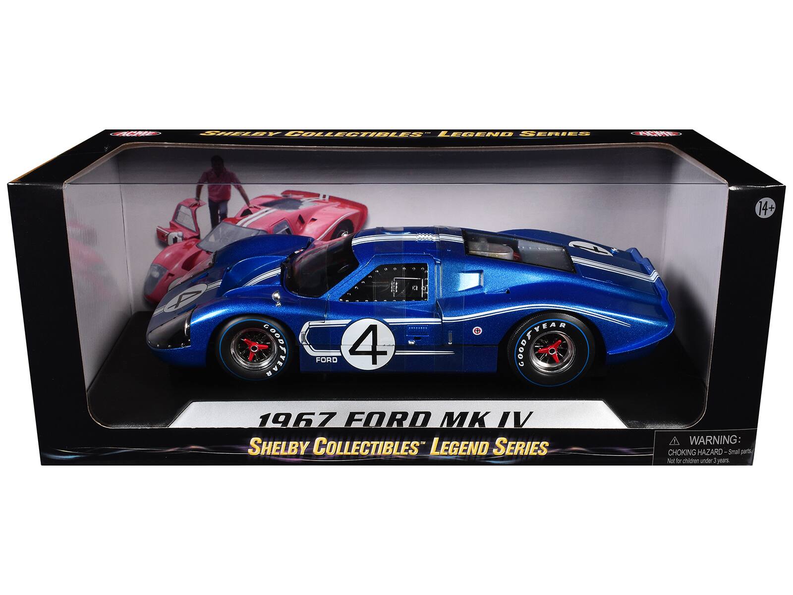 - SwELDY COLLECTIBLES LEGEND SERIES
- Add 14+
- 0OOETTAR FORD
- 4 GOODTYEAA GOODA
- 1967 FORD MK IV
- SHELBY COLLECTIBLES LEGEND SERIES
- WARNING: CHOKING HAZARD - Small parts
- Not for children under 3 years