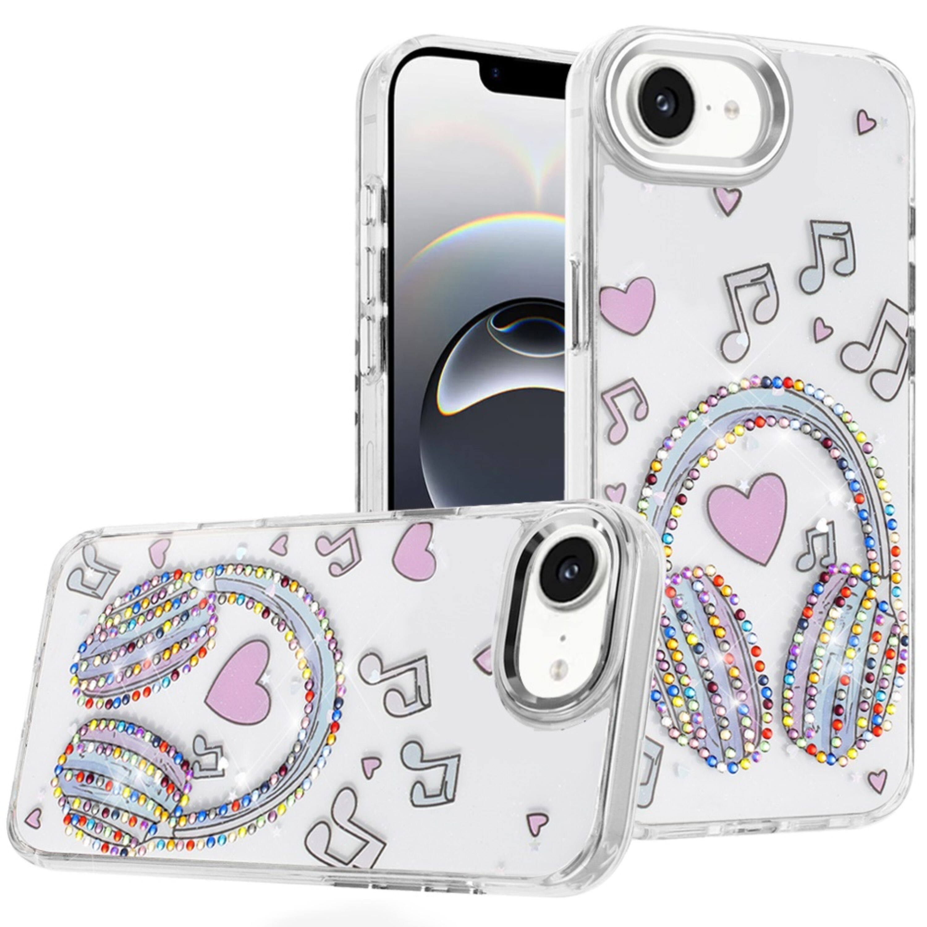 Front. Kitcheniva - Elegant Epoxy Crystal Jewel Decorative Case With Tempered Glass For iPhone 16e/17e G - Multicolor.
