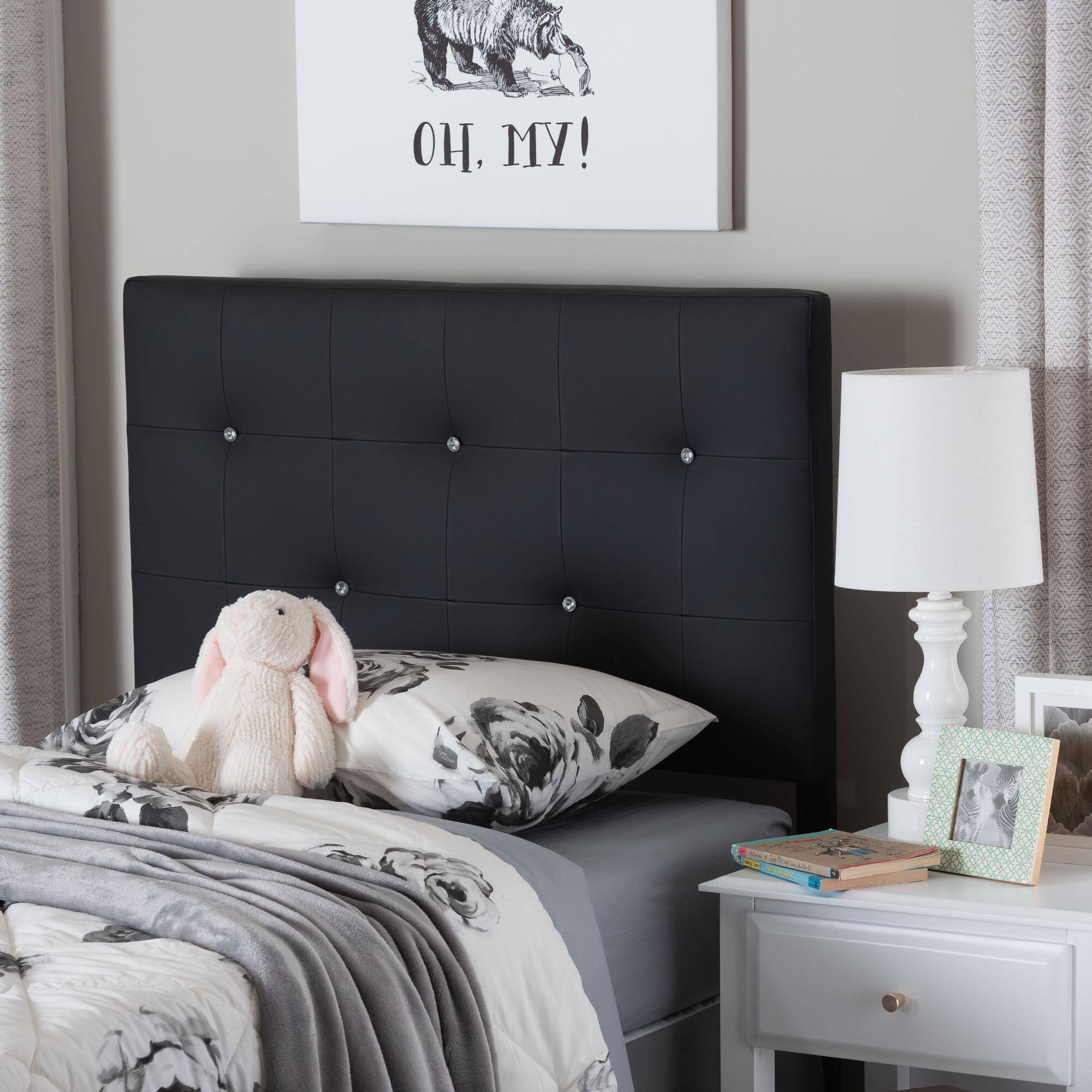 Back. Baxton Studio - Kirchem Modern and Contemporary Faux Leather Upholstered Twin Size Headboard - Black.