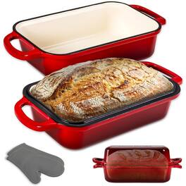 NutriChef - 9x5" Enameled Cast Iron Loaf Pan with Lid, Enamel-Coated Baking Loaf Pan for Sourdough, Oven Safe