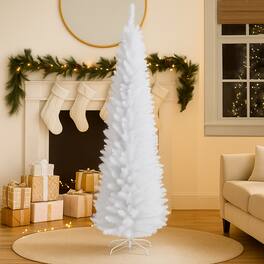 BreeBe - Artificial Pencil Tree with Folding Stand – 5FT 6FT 7FT Slim Design - White