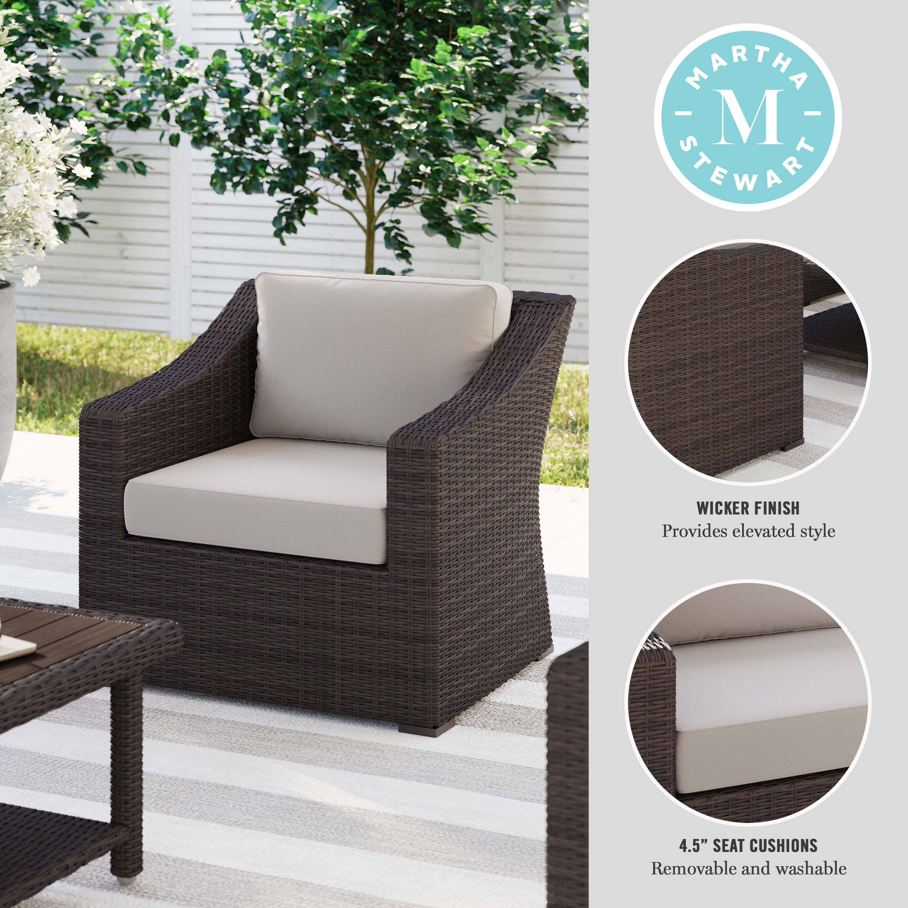 MARTHA STEWART WICKER FINISH Provides elevated style 4.5" SEAT CUSHIONS Removable and washable