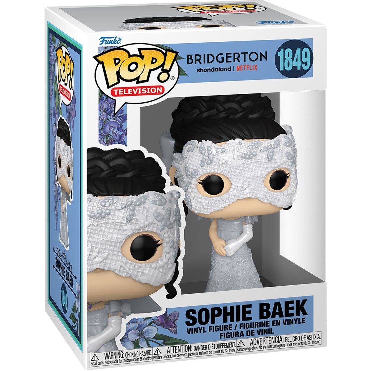 Funko POP! TELEVISION  
BRIDGERTON 1849  
shondaland | NETFLIX  

SOPHIE BAEK  
VINYL FIGURE / FIGURINE EN VINYLE / FIGURA DE VINIL  

WARNING: CHOKING HAZARD - Small parts. Not suitable for children under 36 months.  
ADVERTENCIA: PEQUEÑAS PIEZAS. NO ES ADECUADO PARA NIÑOS MENORES DE 36 MESES.  
ATTENTION: PELIGRO DE ASFIXIA. PETITES PIÈCES. NE CONVIENT PAS AUX ENFANTS DE MOINS DE 36 MOIS.