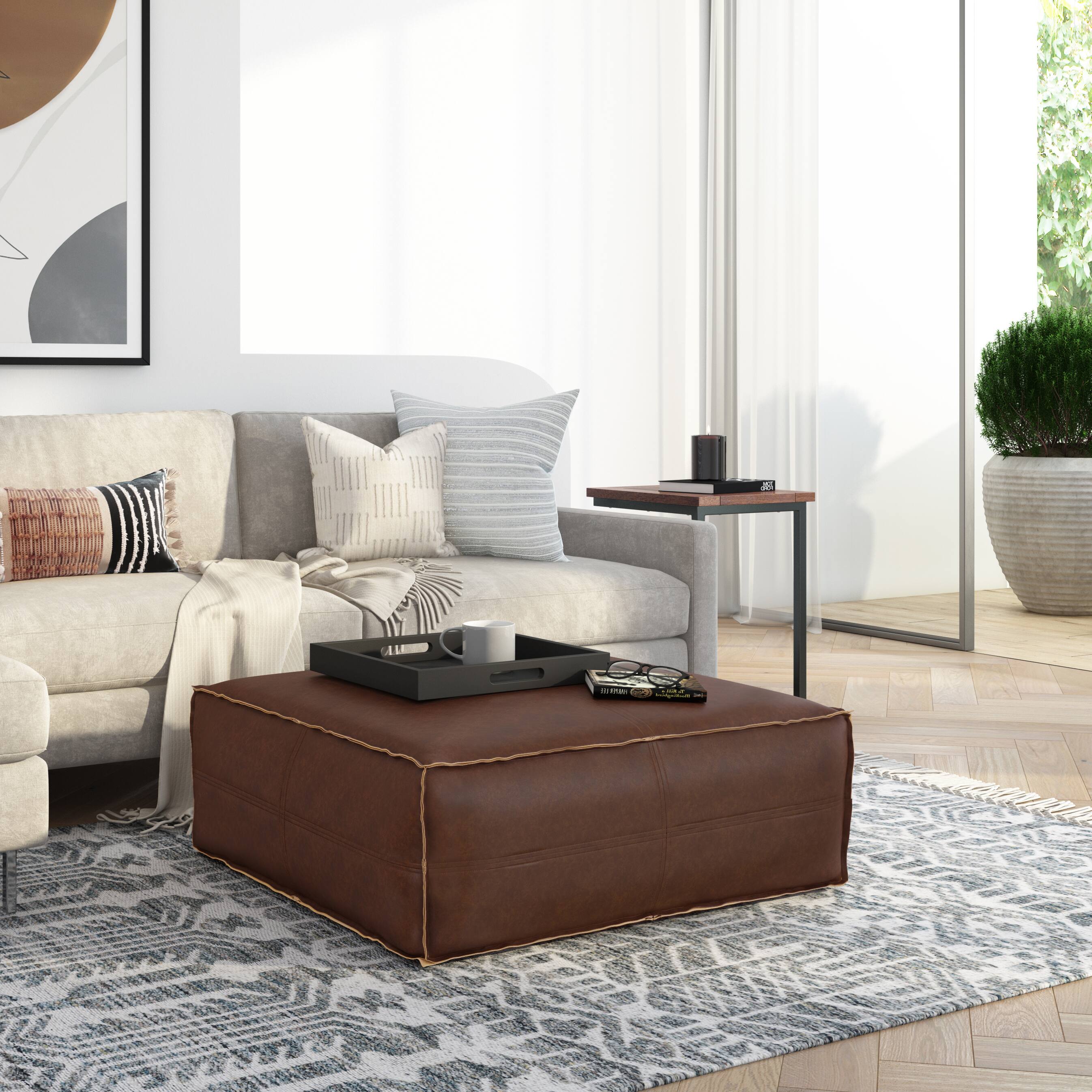 Left. Simpli Home - Brody Extra Large Coffee Table Pouf - Distressed Dark Brown.