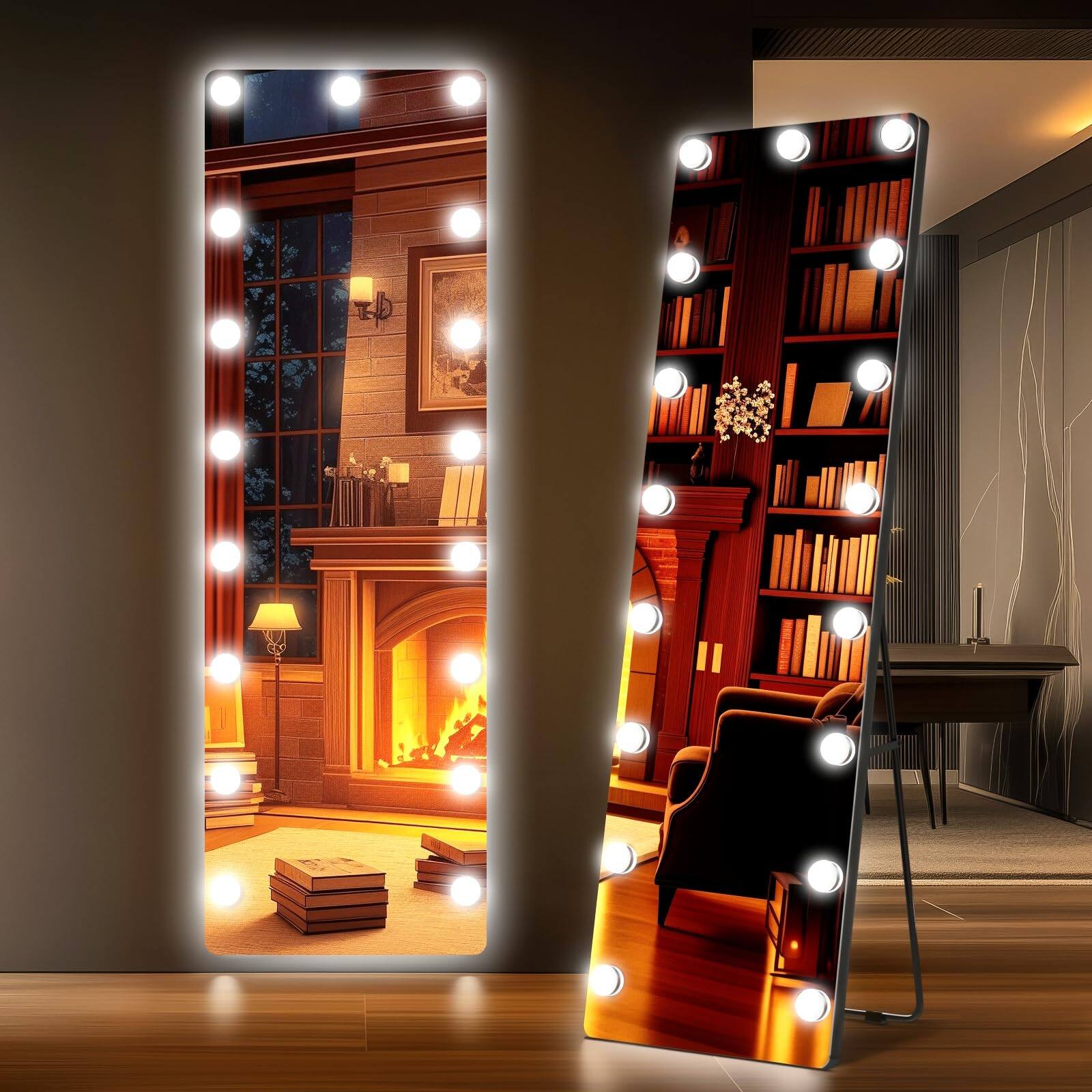 Front. Hirose Alice - Length Led Mirror With Lights Dimmable Standing wall For Bedroom Body Lighted Floor Tempered Glass.