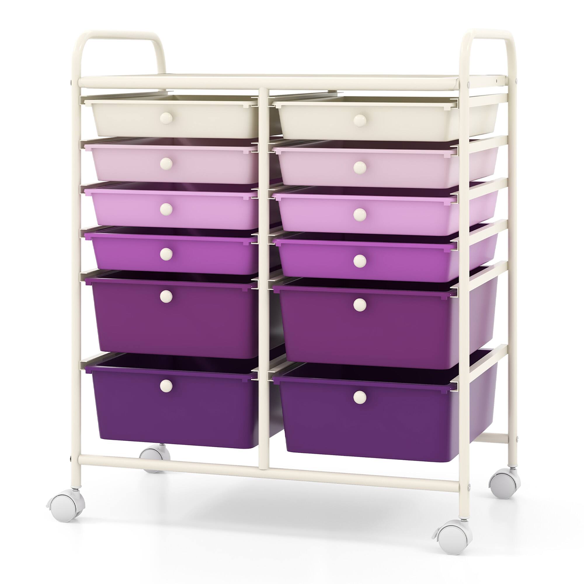 Alt View 9. Gymax - Gymax 12-Drawer Organizer Cart Rolling Storage Cart w/ 2 Sizes Plastic Drawers Purple - Purple.