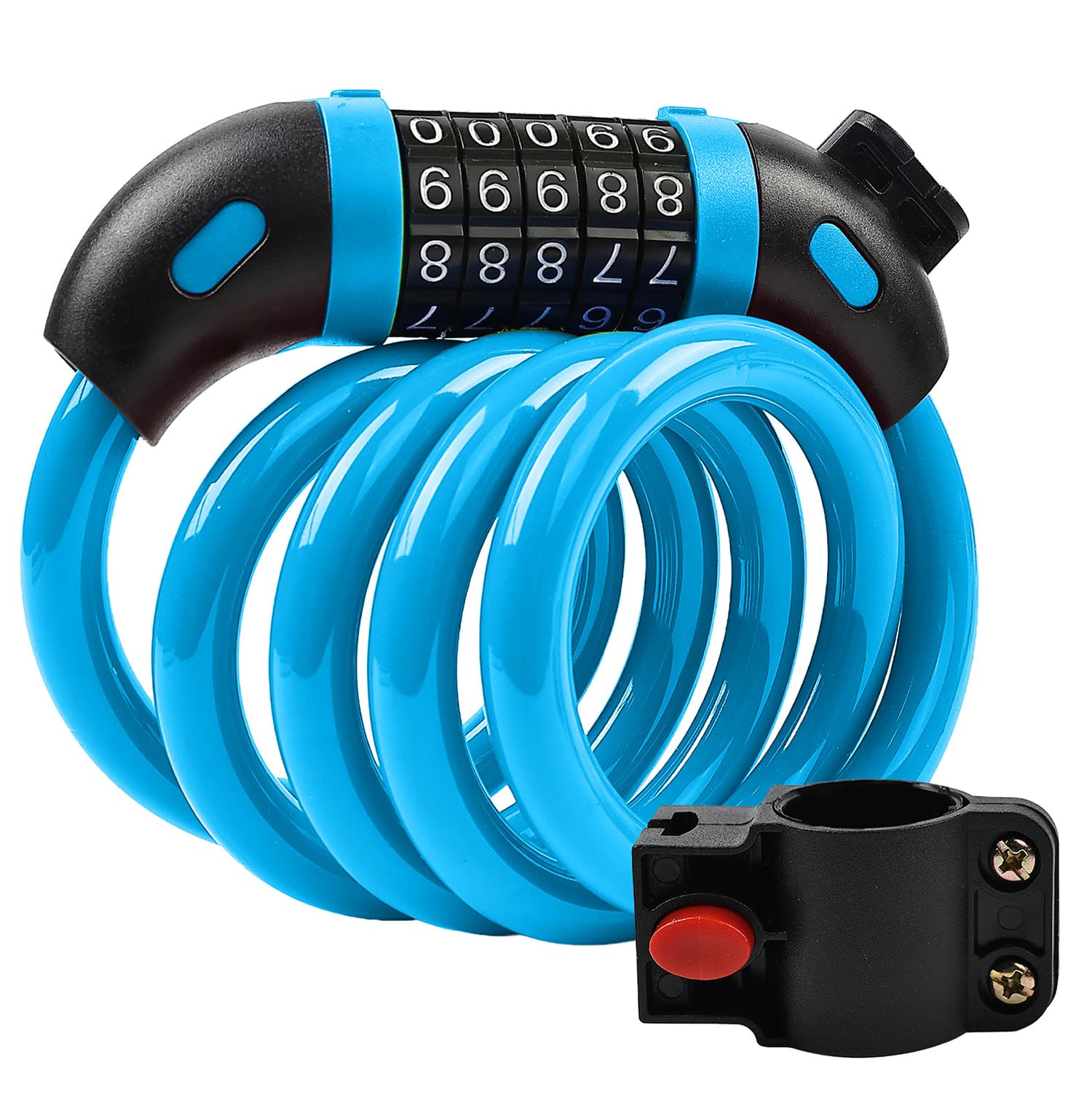 Fosmon - Bike Lock Cable 4ft Bike Locks Heavy Duty Anti Theft 5-Digit Combination Lock, Bicycle Lock Cable with Mounting Bracket - Blue