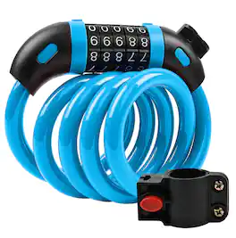 Fosmon - Bike Lock Cable 4ft Bike Locks Heavy Duty Anti Theft 5-Digit Combination Lock, Bicycle Lock Cable with Mounting Bracket - Blue
