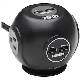 Eaton Tripp Lite Series 3-Outlet Spherical Surge Protector, 4 USB Ports (4.8A Shared) - 6 ft. (1.83 m) Cord, 5-15P Plug - Black