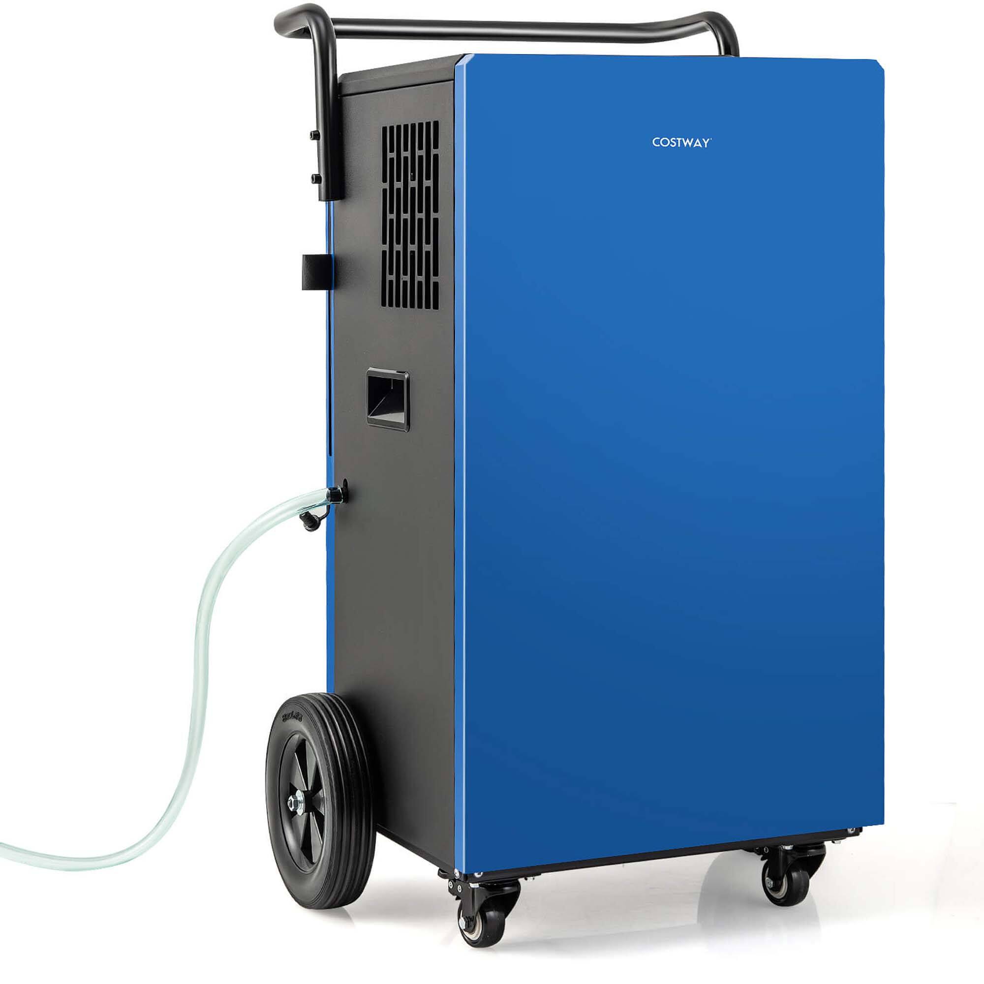 COSTWAY is the brand name of the blue and black portable air conditioner in the image.