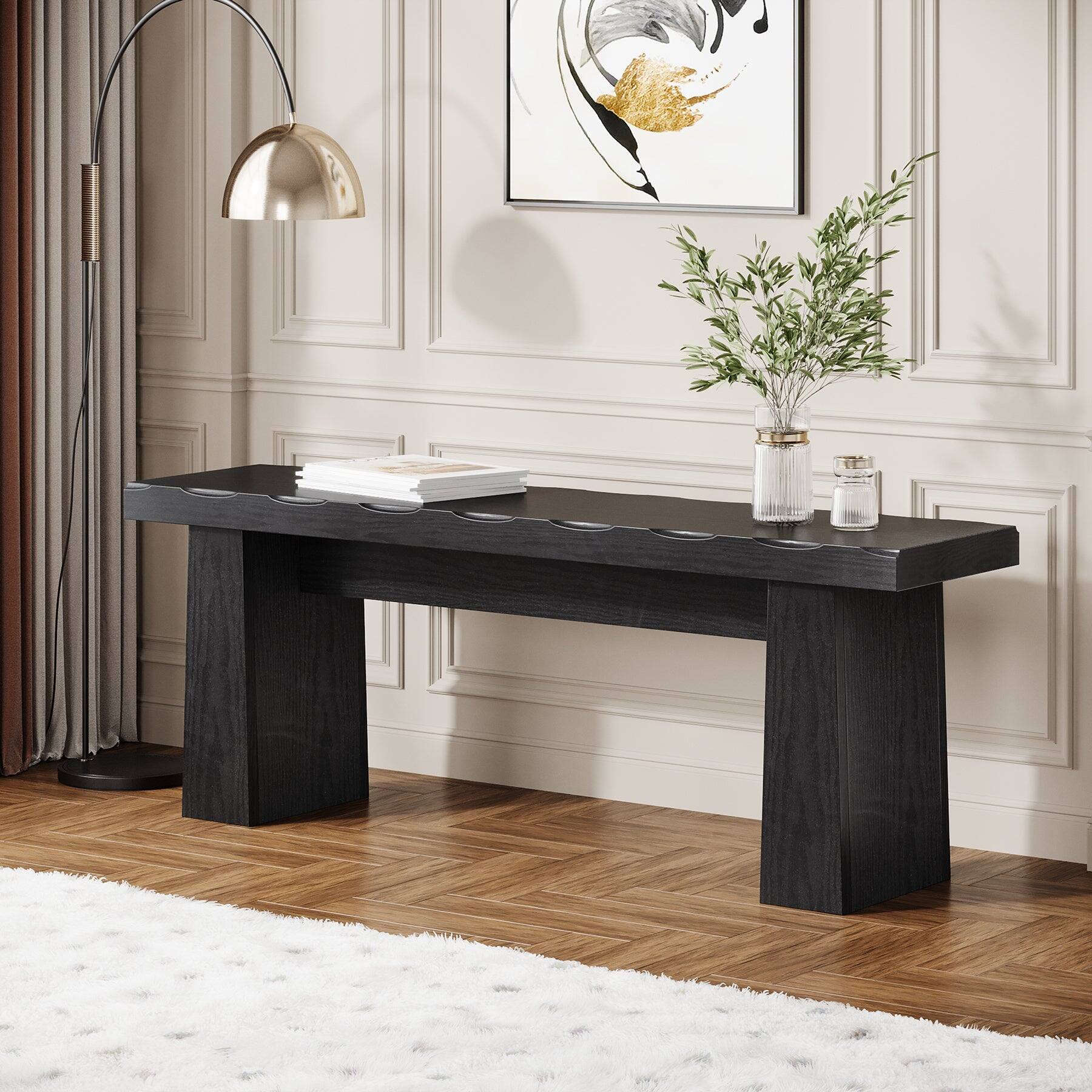 Angle. Tribesigns - Office Reception Bench with Engineered Wood Construction, for Office Entryways and Waiting Areas - Black.