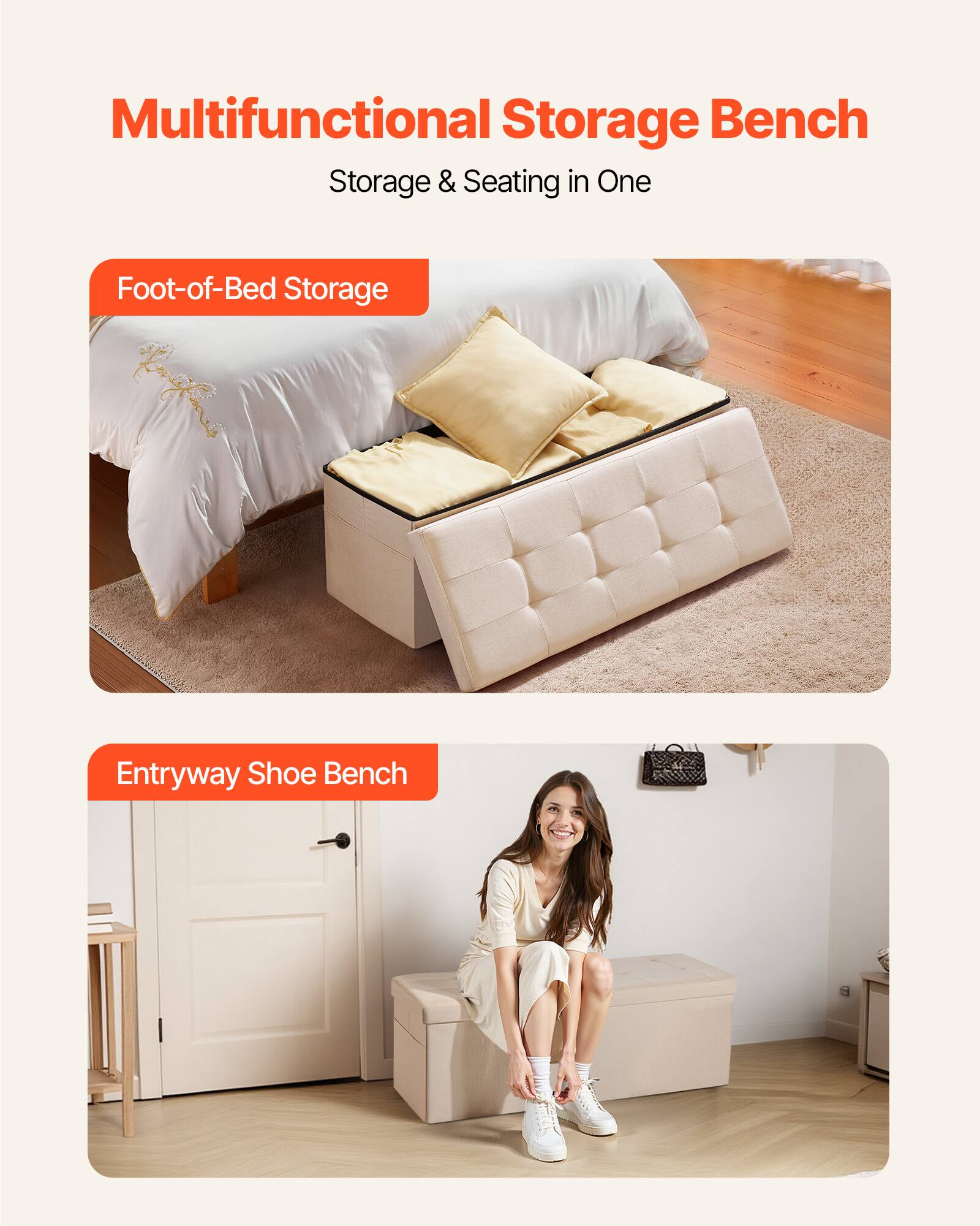 Multifunctional Storage Bench  
Storage & Seating in One  

Foot-of-Bed Storage  

Entryway Shoe Bench