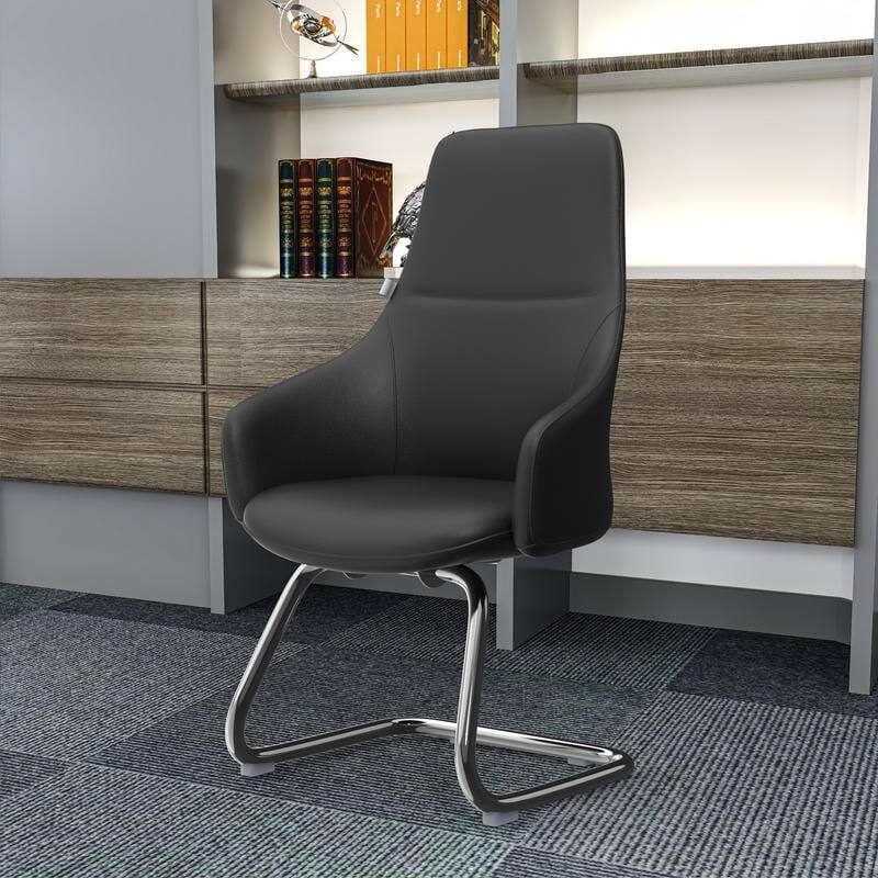 Left. LeisureMod - Celeste Office Chair Upholstered in Leather with Iron Frame Ergonomic Desk Chair for Home Office and Task Seating - Black.