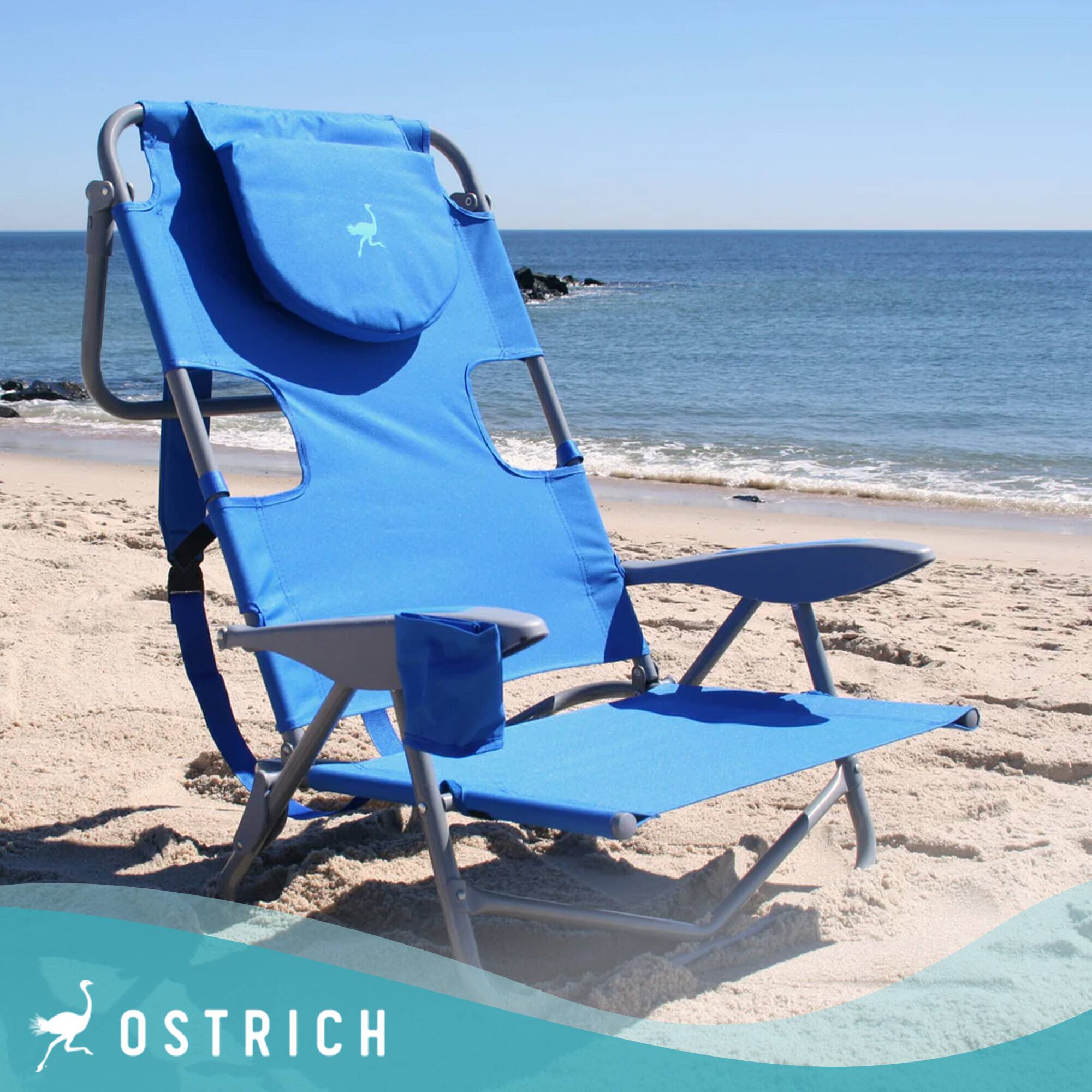 Alt View 1. Ostrich - Ostrich The Heavy-Duty Backpacker Portable Reclining Beach Camping Chair, Blue - Blue.