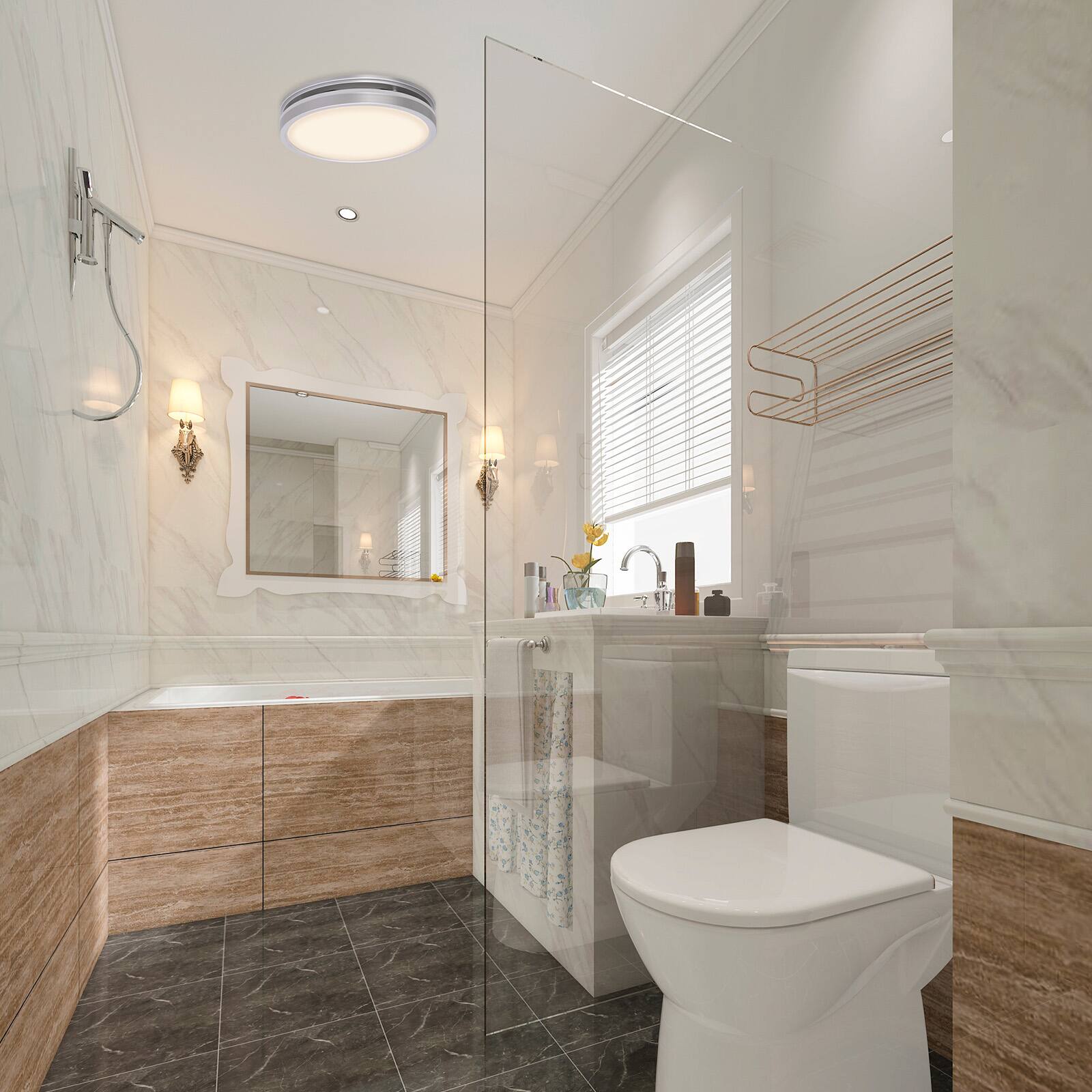 Alt View 6. Akicon - Bathroom Exhaust Fan with Light, Dimmable 3CCT LED Light with Night Light, 80 CFM, 2 Sones, Round, Silver - Silver.