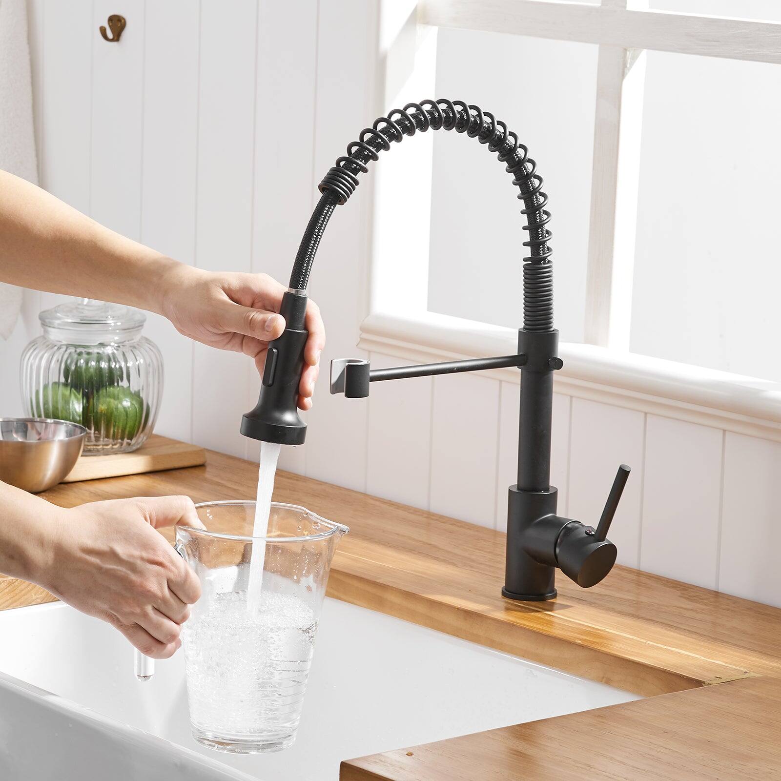 Alt View 3. Boyel Living - Black Stainless Steel Single Handle Pull Down Sprayer Kitchen Faucet - Black.