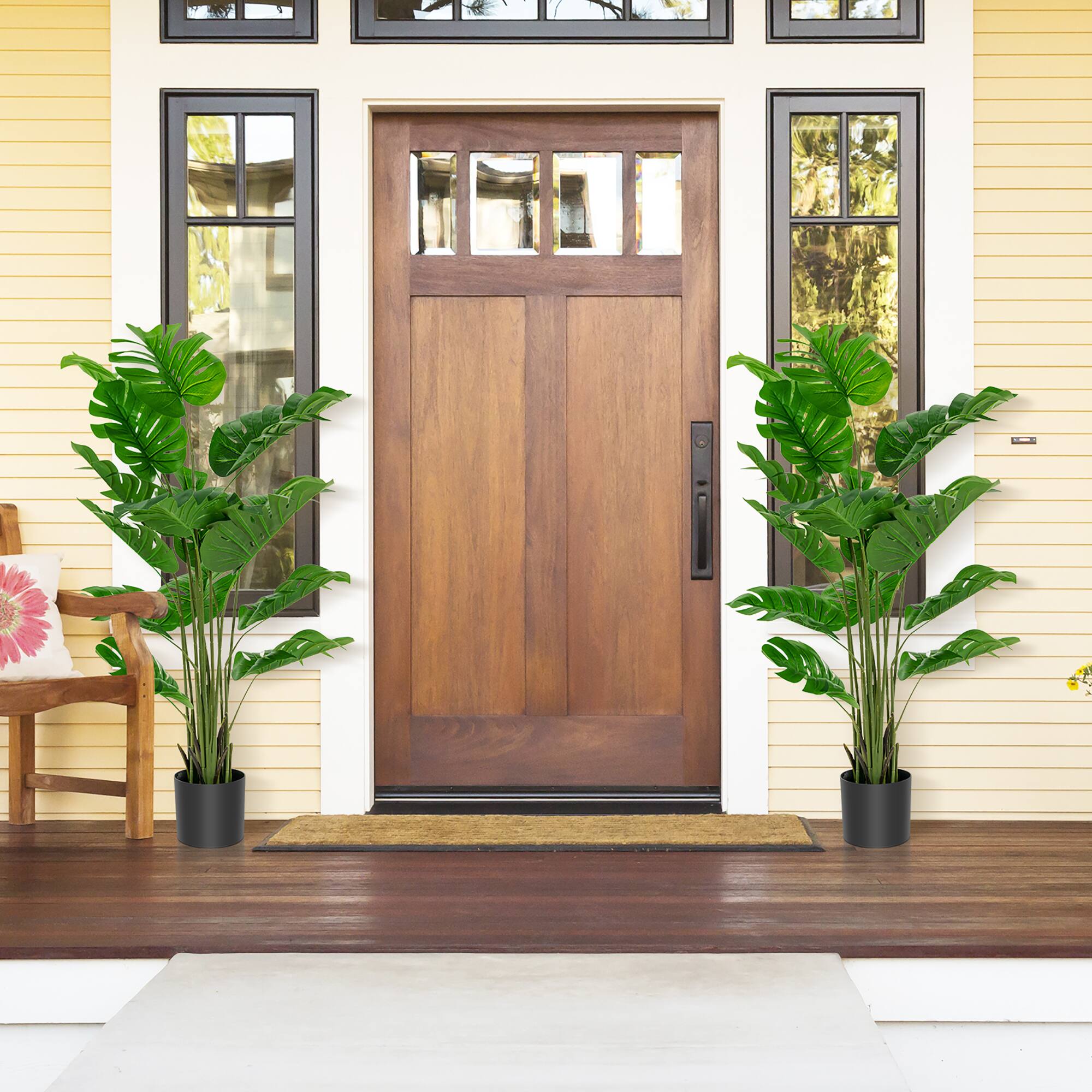 Alt View 10. Costway - Costway 5FT Artificial Tree Faux Monstera Deliciosa Plant for Home Indoor & Outdoor - Green,Black.