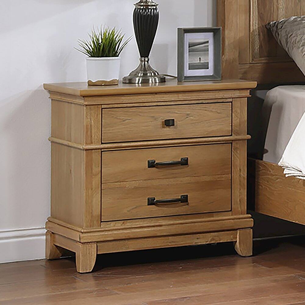 Alt View 1. New Classic Furniture - Sunstone Wood 3-Drawer Nightstand in Honey - Honey.