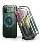 Front. dexnor - Dexnor iPhone 14/13 Magnetic Case with Camera Cover & Adjustable Kickstand & Built-in Screen Protector,Army Green - Army Green.